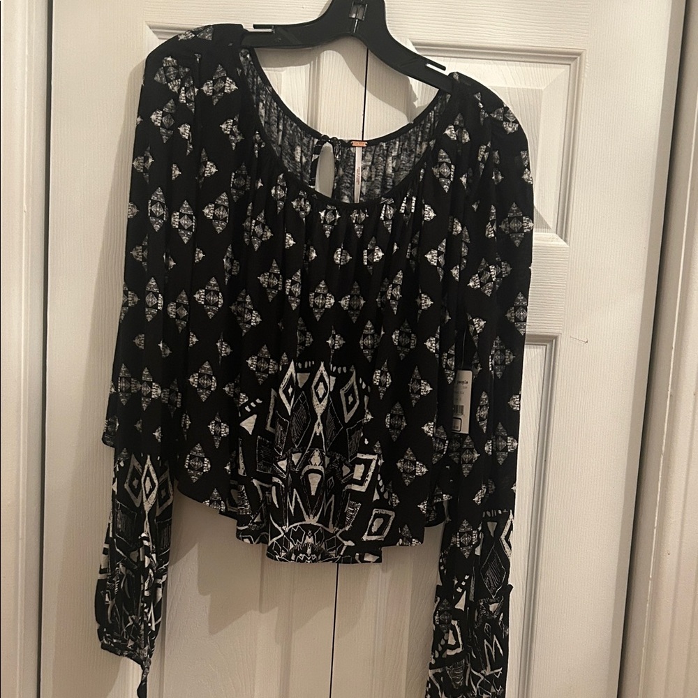 Free People Black and White Patterned Blouse